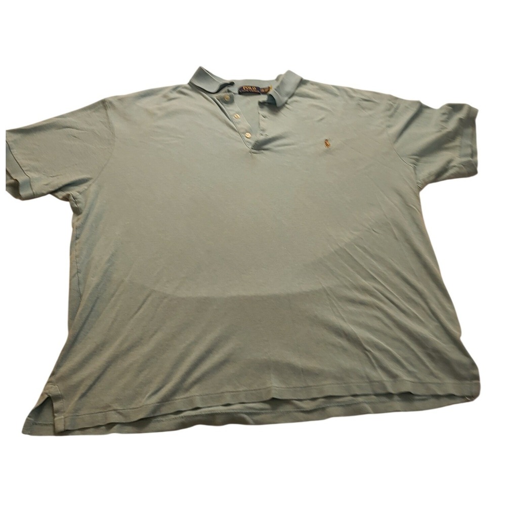 Polo Ralph Lauren Mens Light Blue Heathered Short Sleeve Polo Shirt 2XB Big Tall